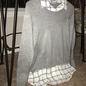 Shirttail Twofer Sweater Gray Dress Work Shirt